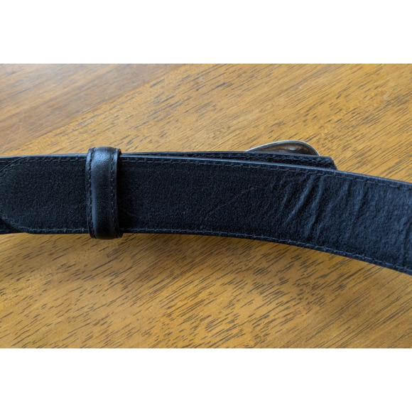 New Black Leather Belt Mixed Metal Buckle Southwestern Style 80s LA Goth Size 32 - Picture 6 of 8